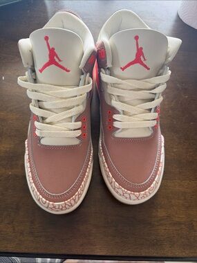 Jordan Women's Sneakers in Mauve and Cream with Pink Jumpman